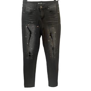 Seven7 Jeans Womens 2 Black Ankle Skinny Distressed Studded Embellished Denim